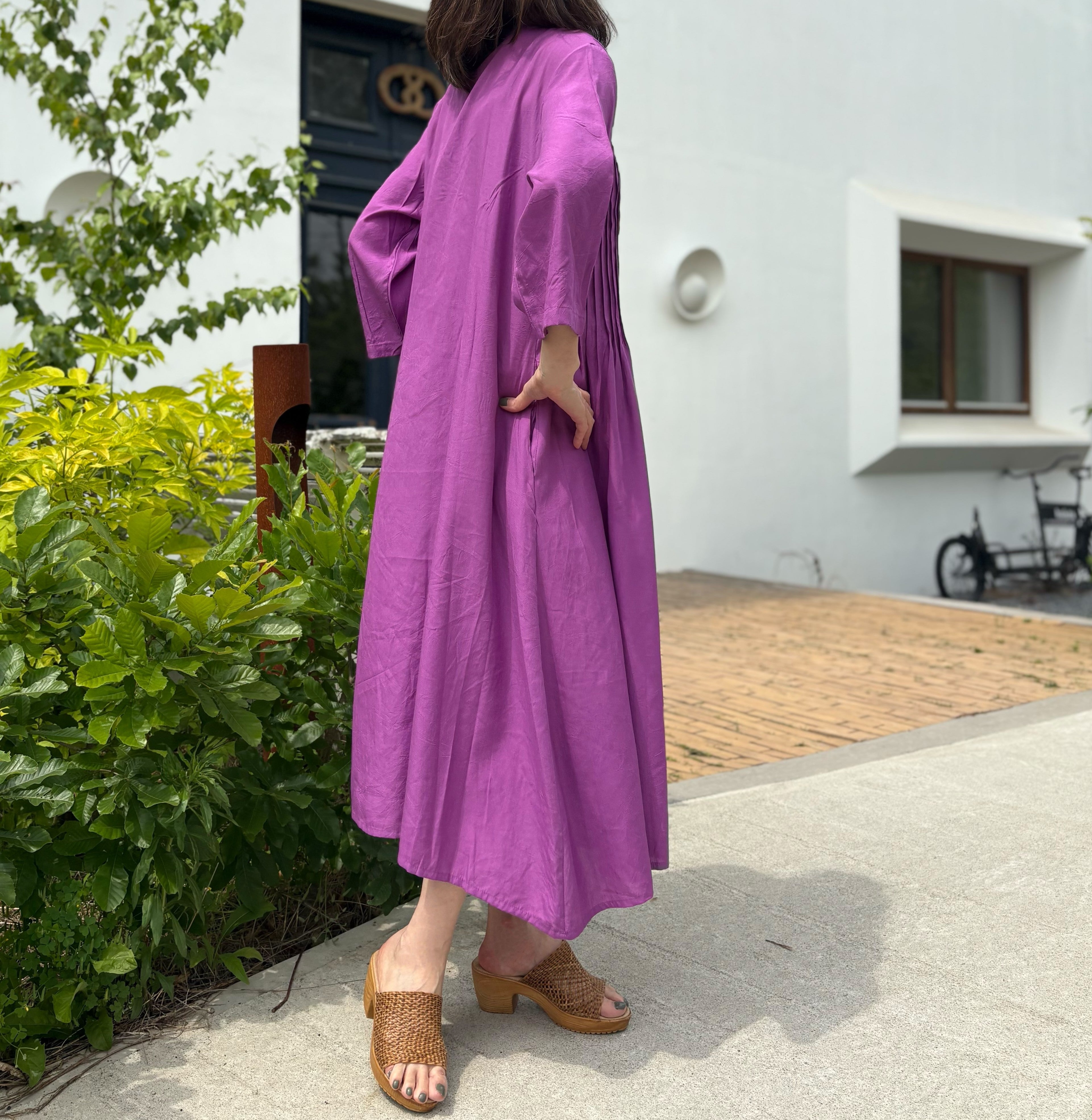 インド綿 プリーツワンピース/パープル | ef rutine