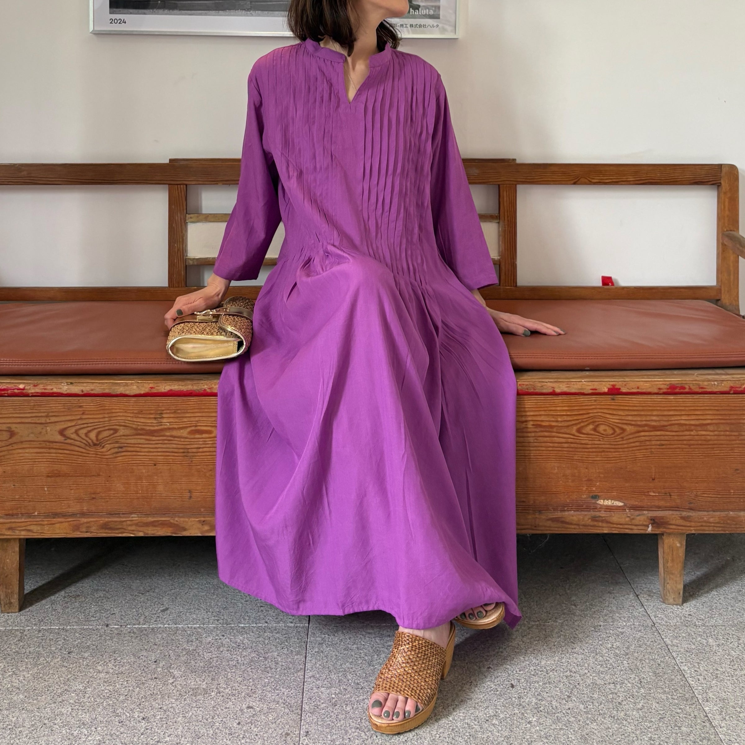 インド綿 プリーツワンピース/パープル | ef rutine