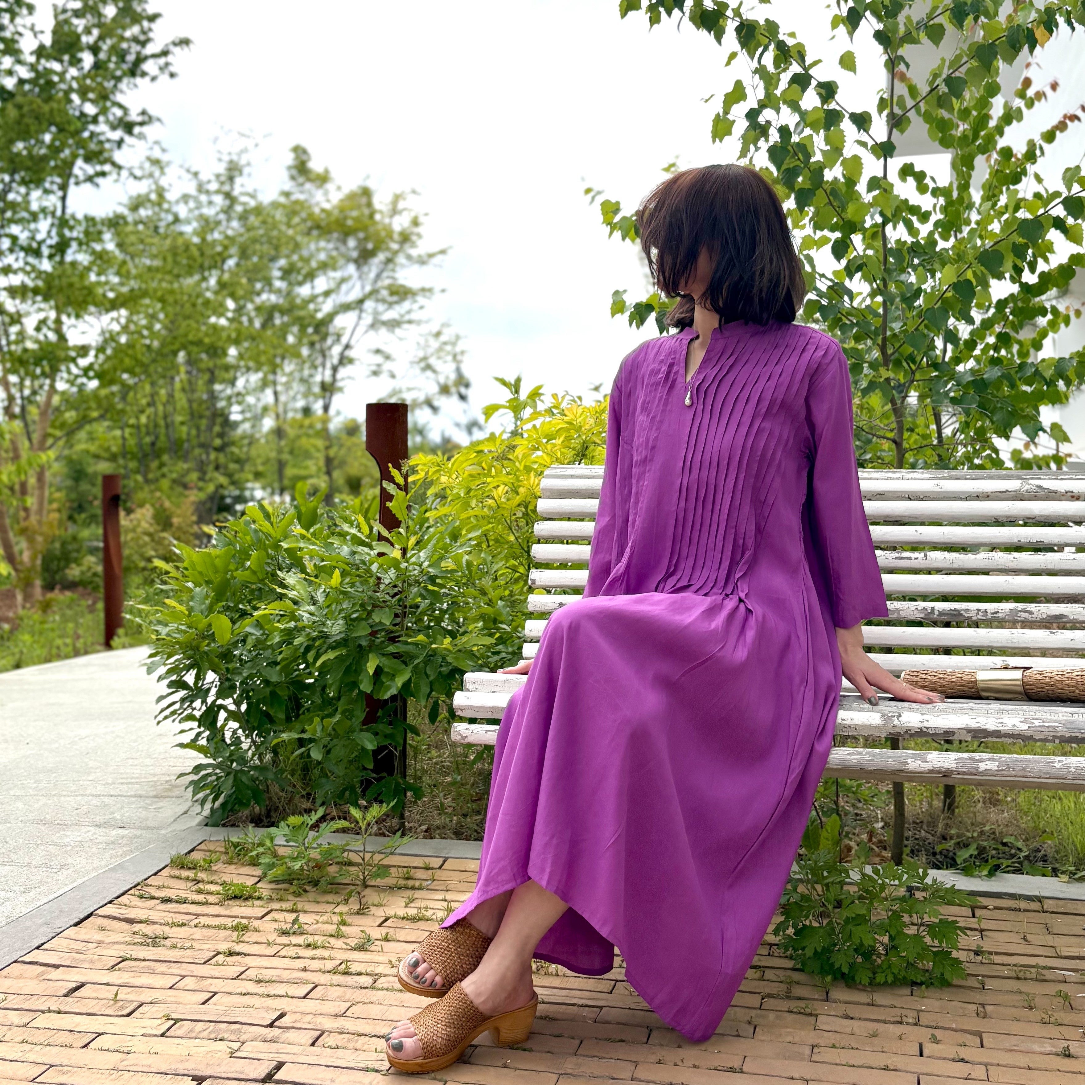インド綿 プリーツワンピース/パープル | ef rutine