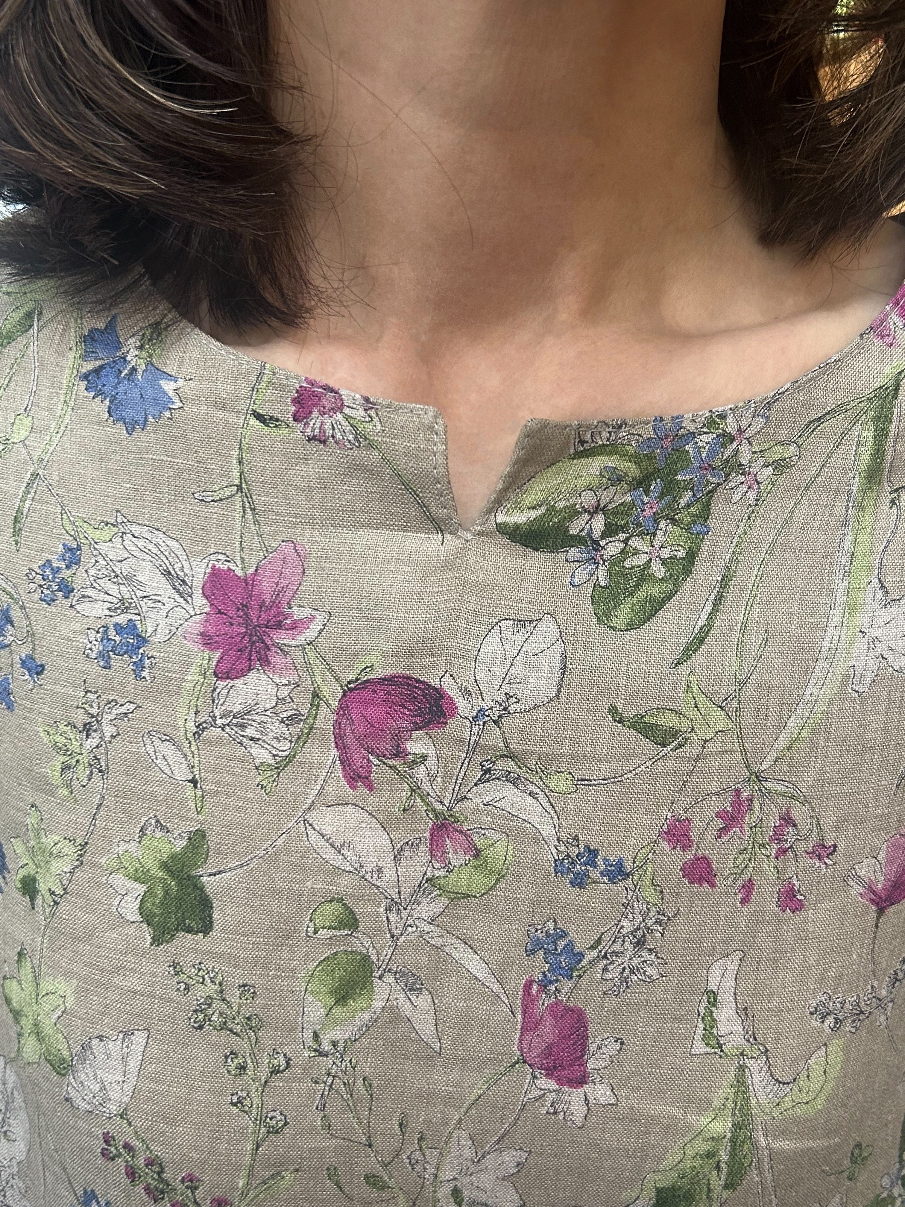 コットンリネン ピンクフラワーノースリーブワンピース | ef rutine