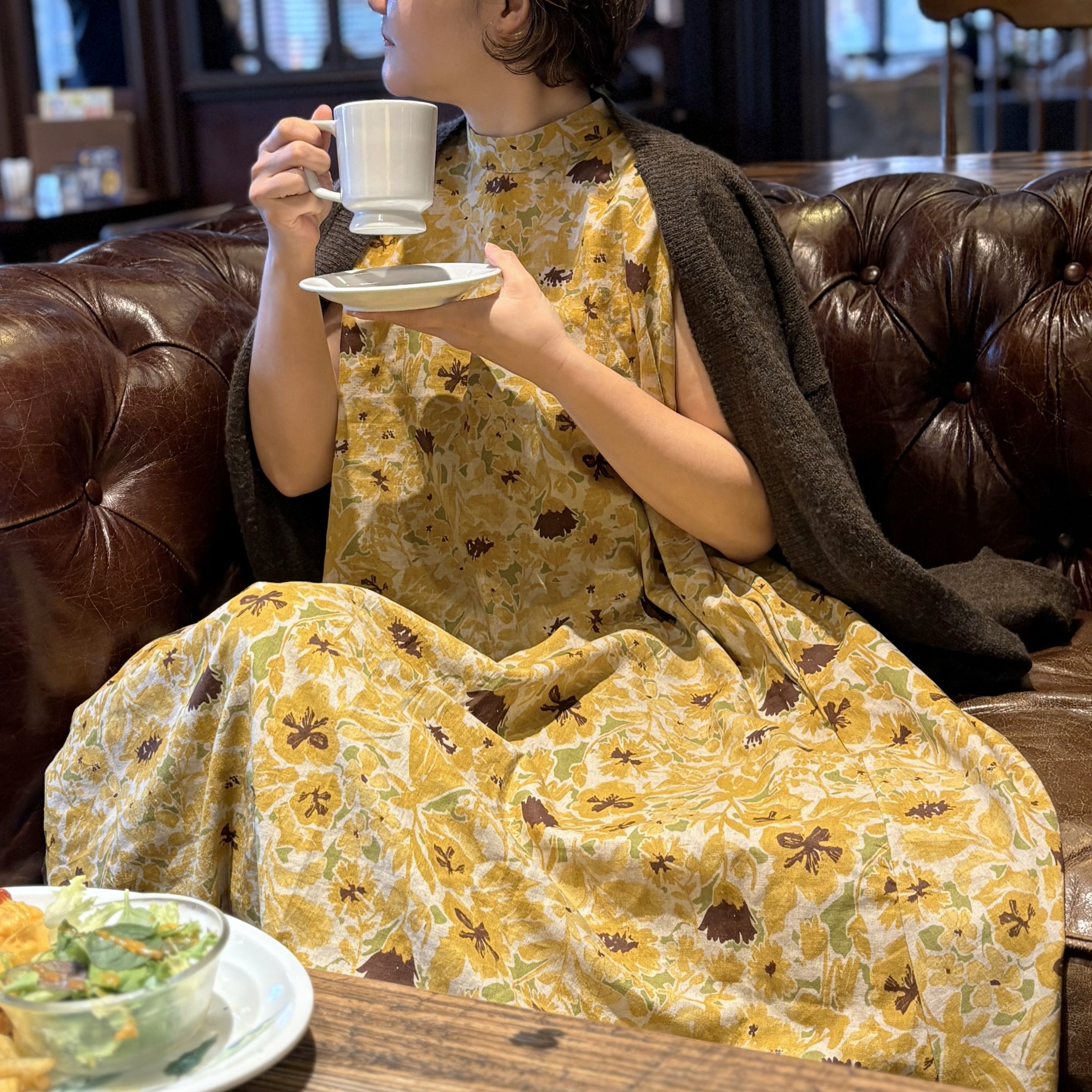 新品　マックスマーラ　MaxMara 綿麻　ノースリーブワンピース　イエロー　M 綿麻 イエローノースリーブワンピース | ef rutine